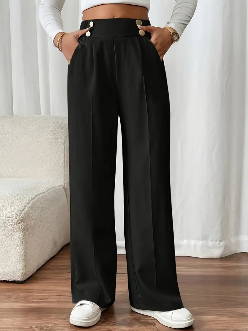 LETHORIA | Pantalon Taille Haute avec Jambes Amples et Détail de Bouton
