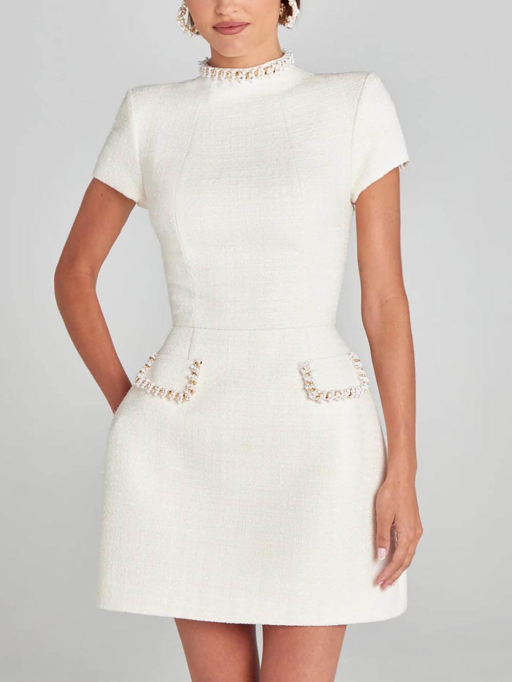 Robe Mini à Poche avec Bord en Perles, Exquise et Ludique