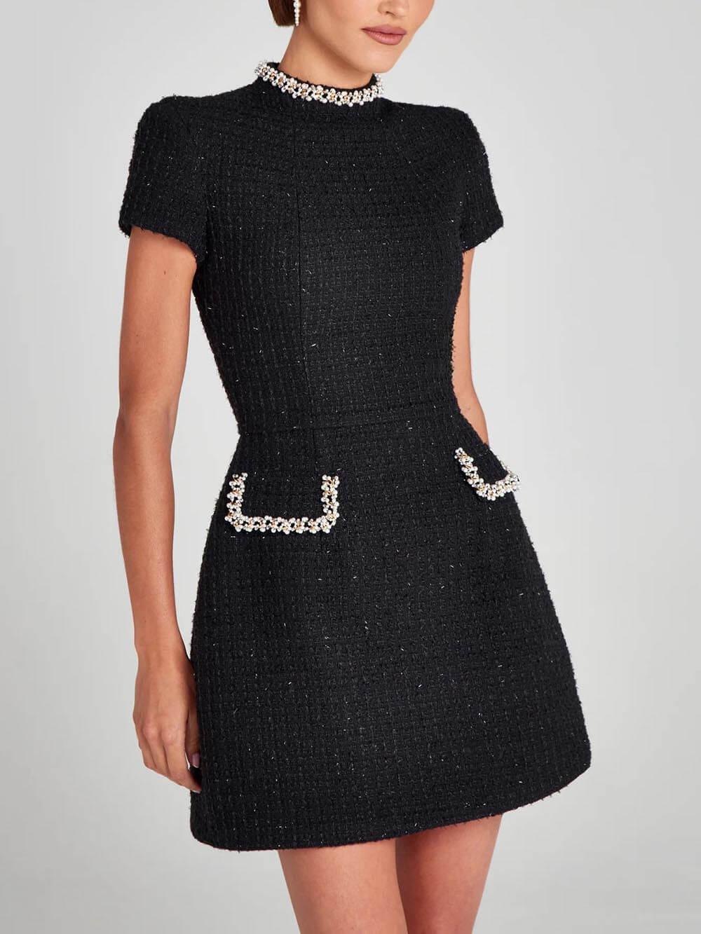 Robe Mini à Poche avec Bord en Perles, Exquise et Ludique