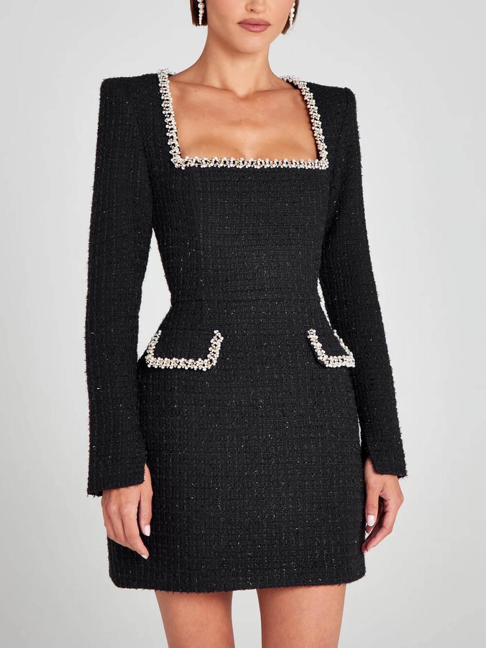 Robe Mini à Poche avec Bord en Perles, Exquise et Ludique