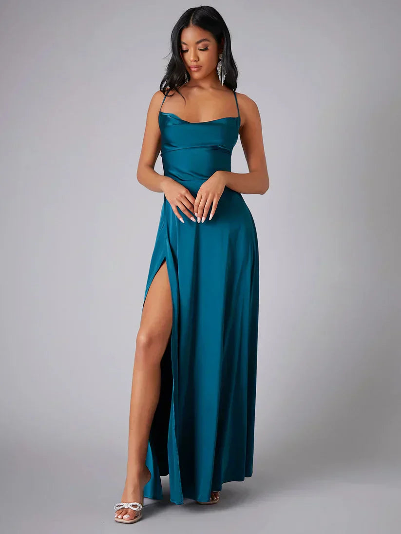 ALVAREE | Robe de Soirée en Satin avec Fente Haute et Dos Nu