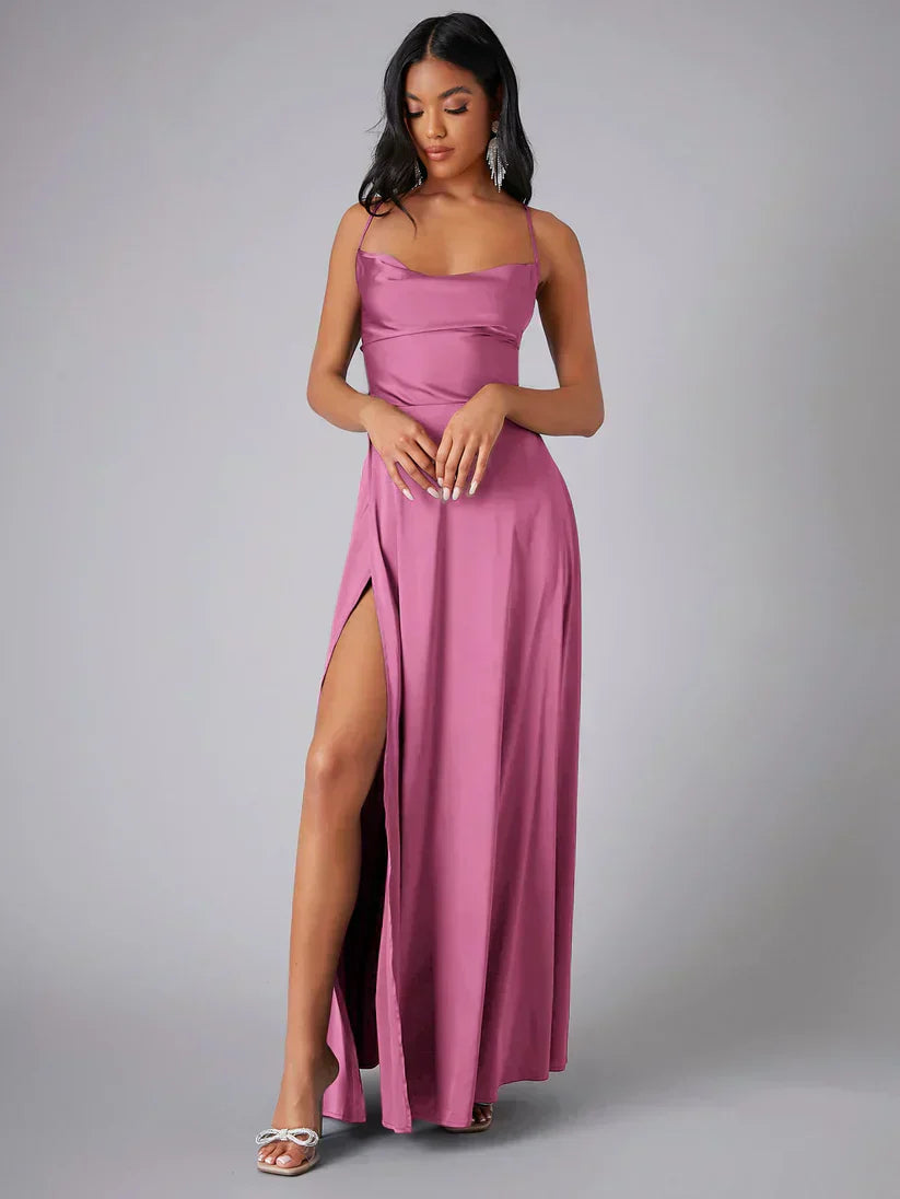 ALVAREE | Robe de Soirée en Satin avec Fente Haute et Dos Nu