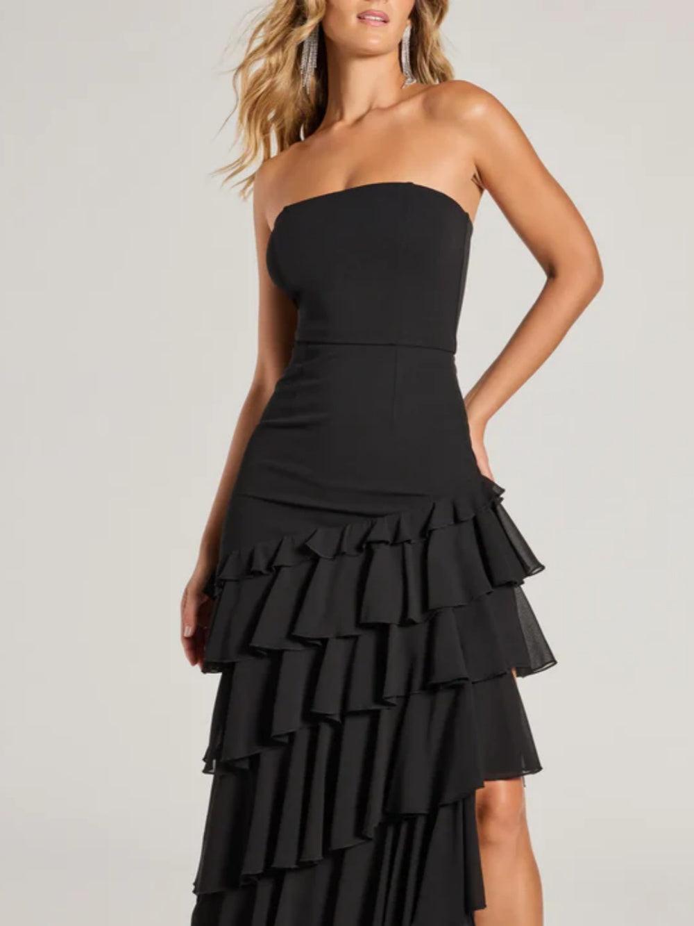 Robe de soirée formelle à volants en chiffon sans bretelles Shianna