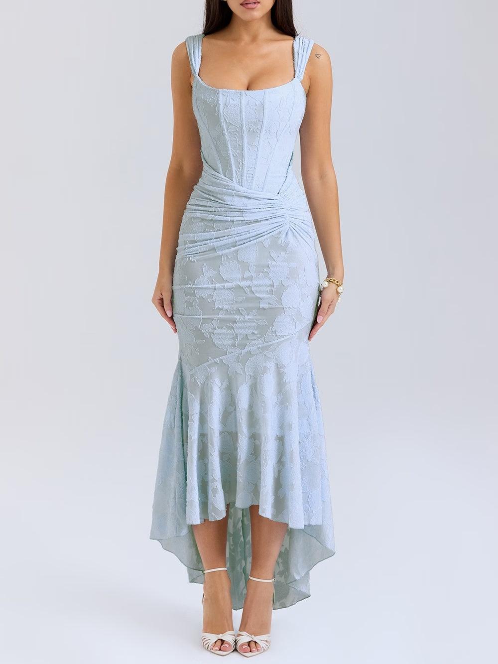 Robe maxi florale cloche bleue