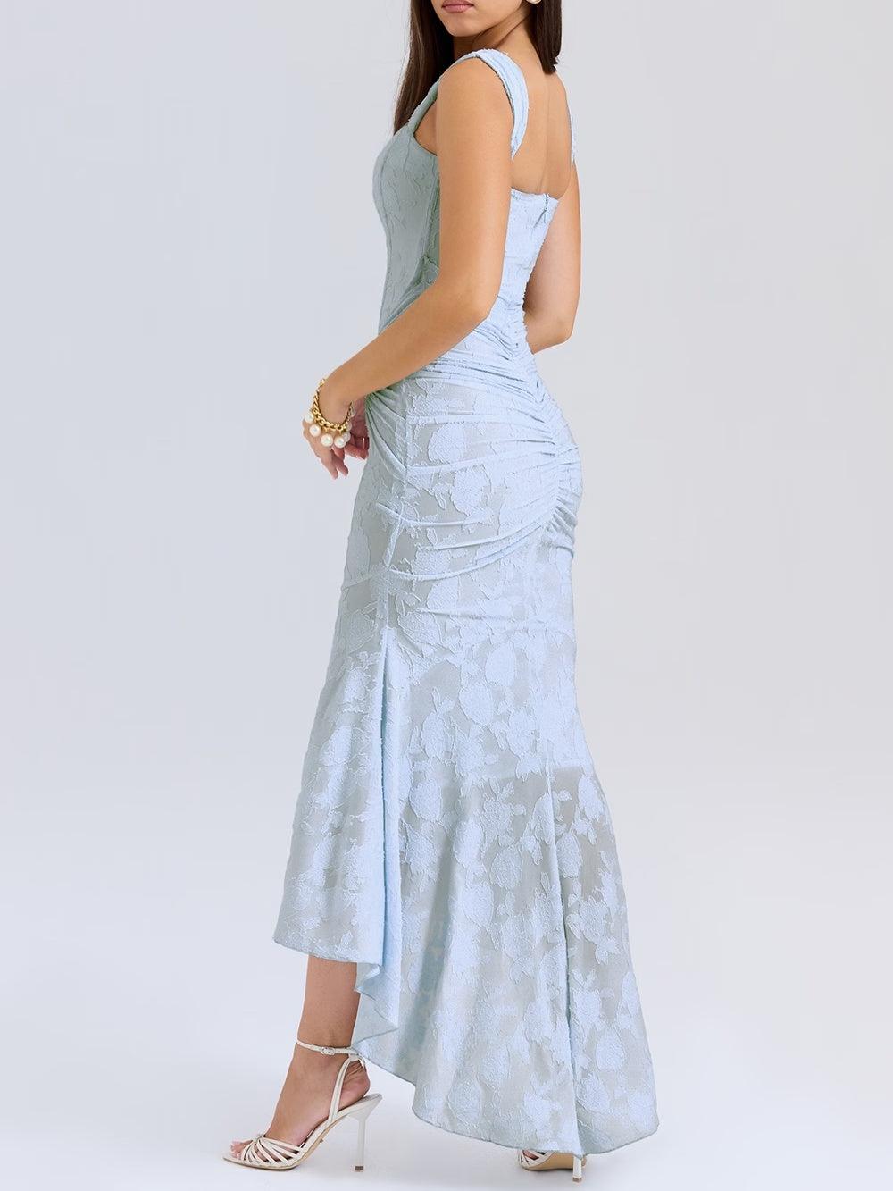 Robe maxi florale cloche bleue