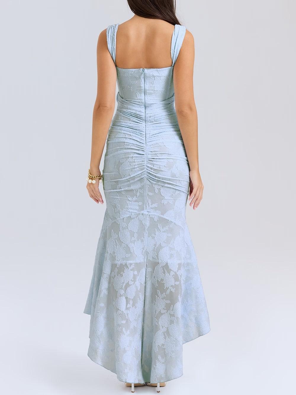 Robe maxi florale cloche bleue