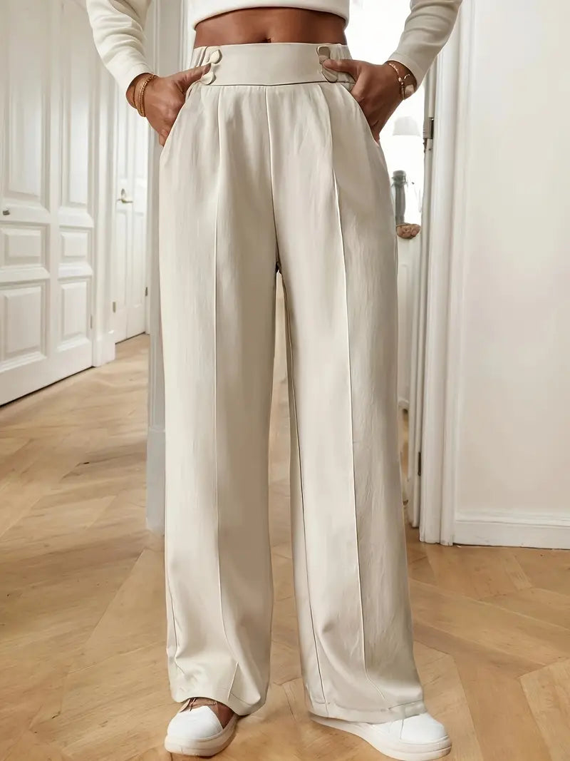 LETHORIA | Pantalon Taille Haute avec Jambes Amples et Détail de Bouton