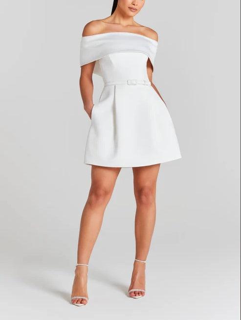 Robe Mini Élégante de Soirée avec Col à Revers, Ceinture Amovible et Poches