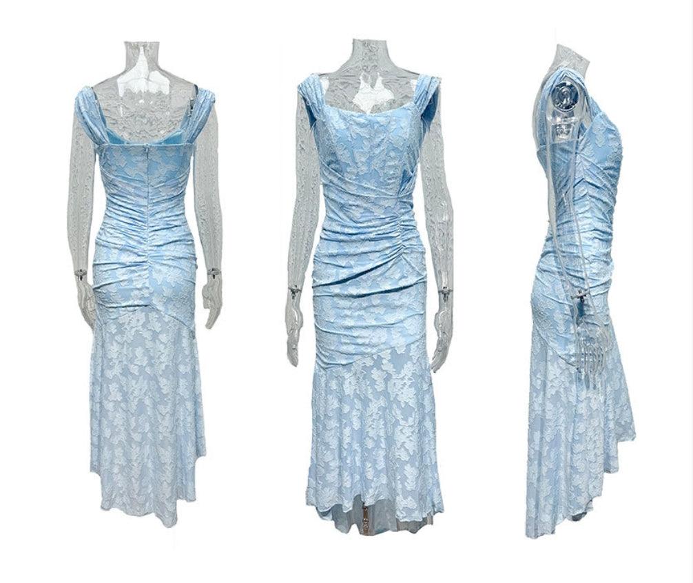 Robe maxi florale cloche bleue