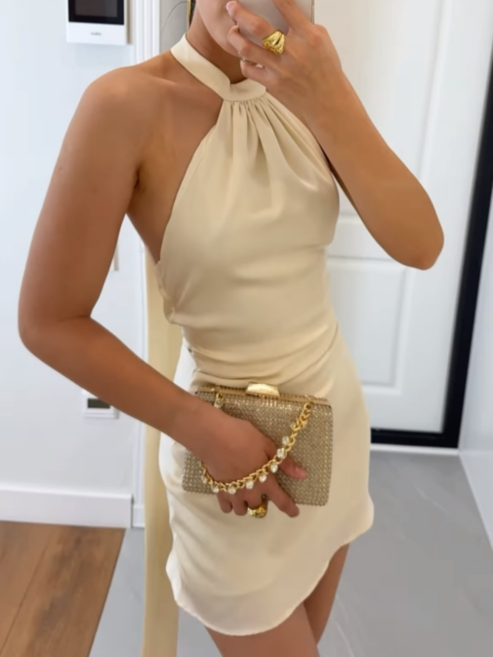 Robe Mini en Satin à Col Halter