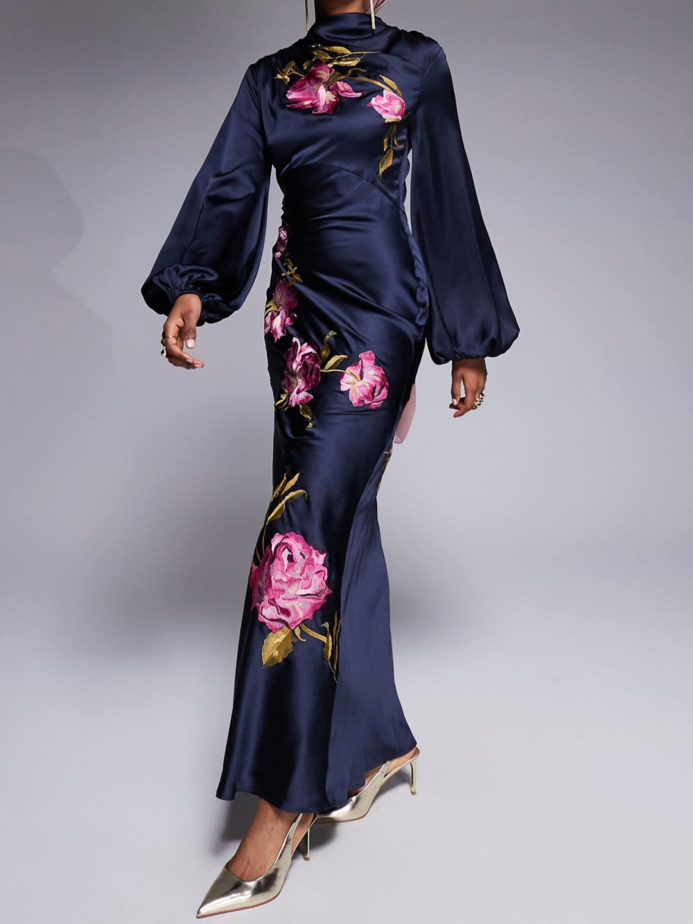 Robe Maxi Imprimé Col Écharpe Marine