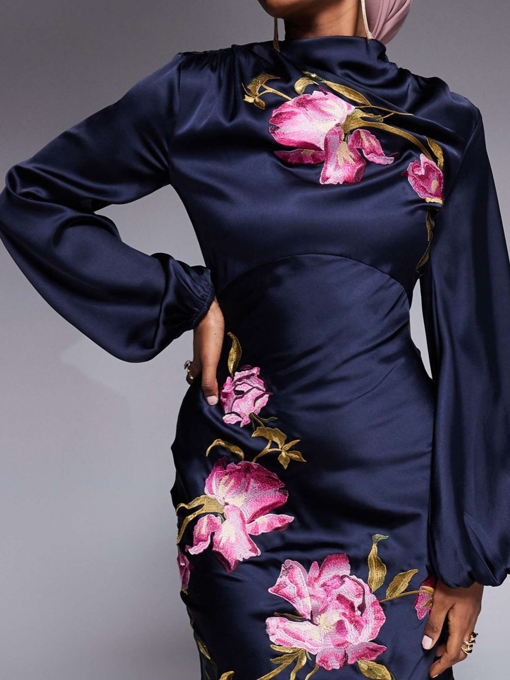 Robe Maxi Imprimé Col Écharpe Marine