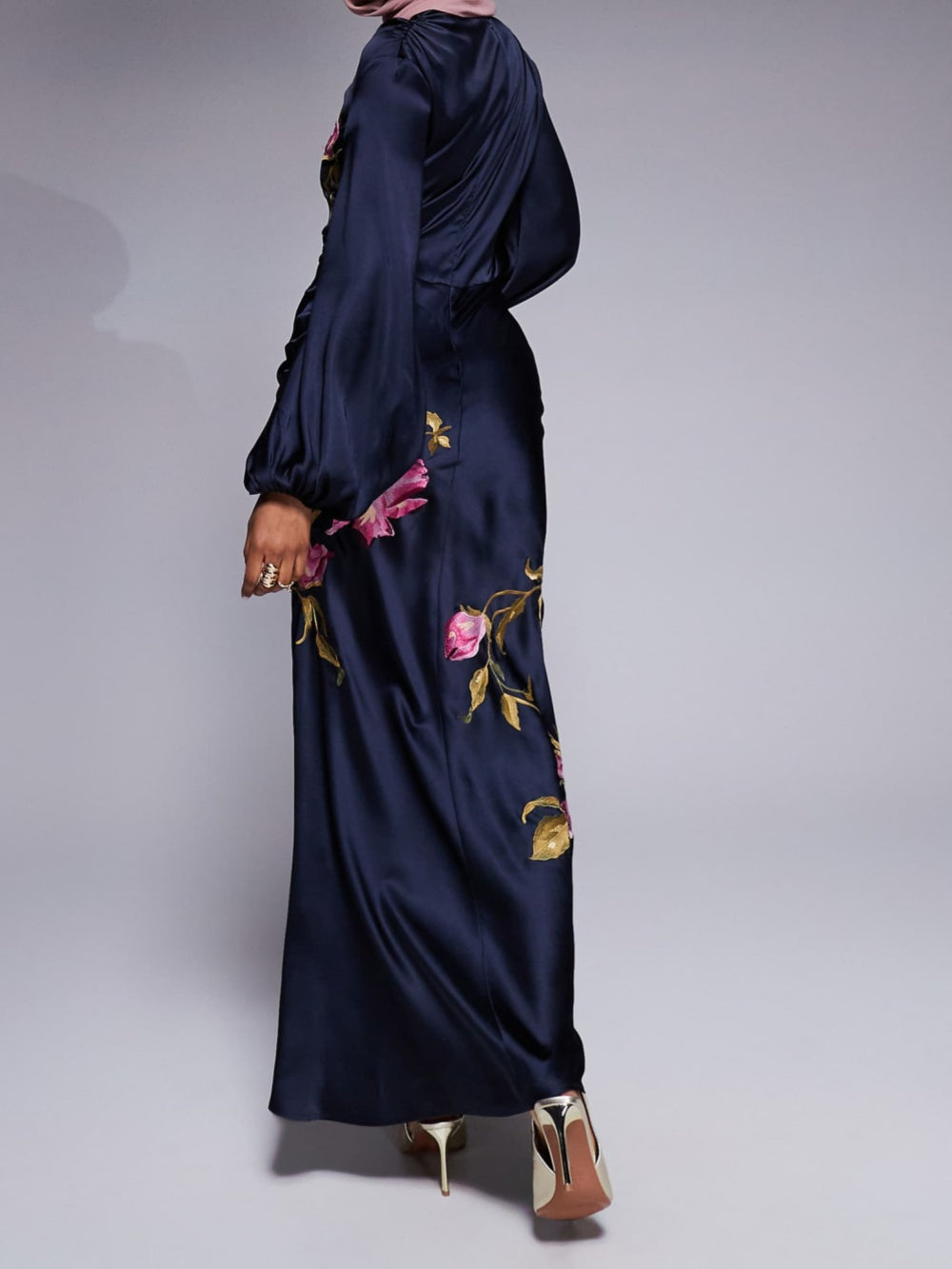 Robe Maxi Imprimé Col Écharpe Marine