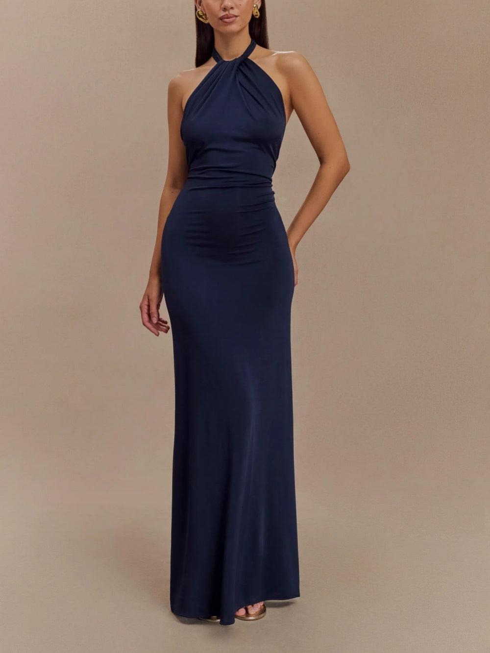 Robe Maxi Slinky à Col Halter - Lagune