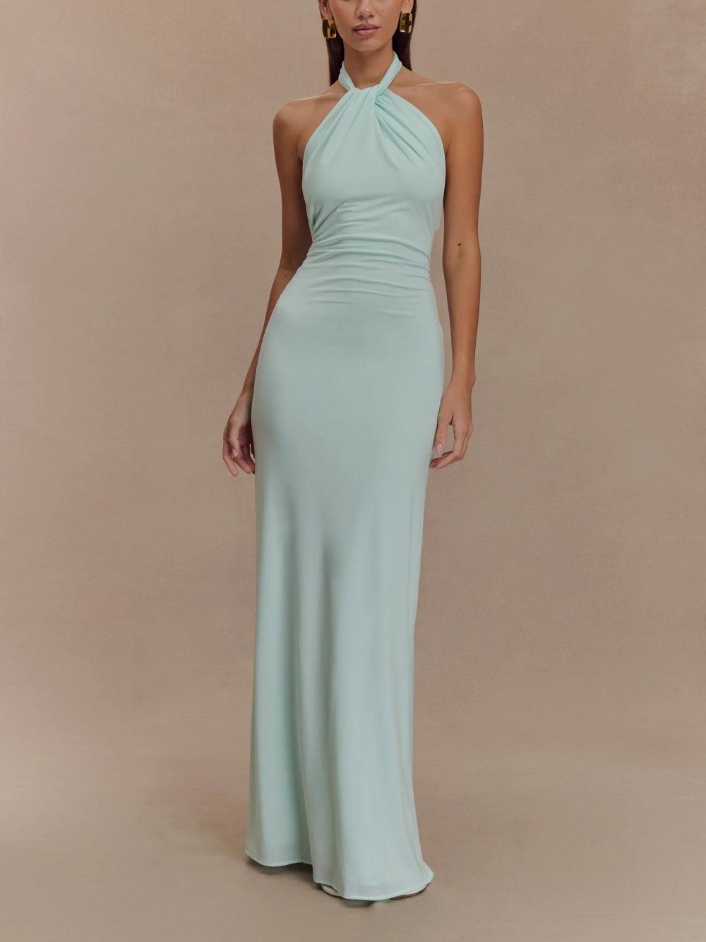 Robe Maxi Slinky à Col Halter - Lagune