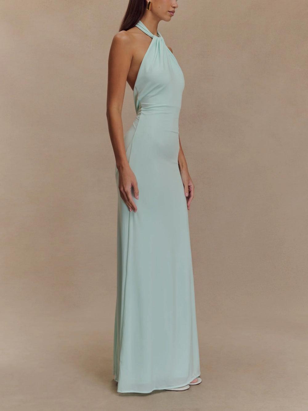Robe Maxi Slinky à Col Halter - Lagune