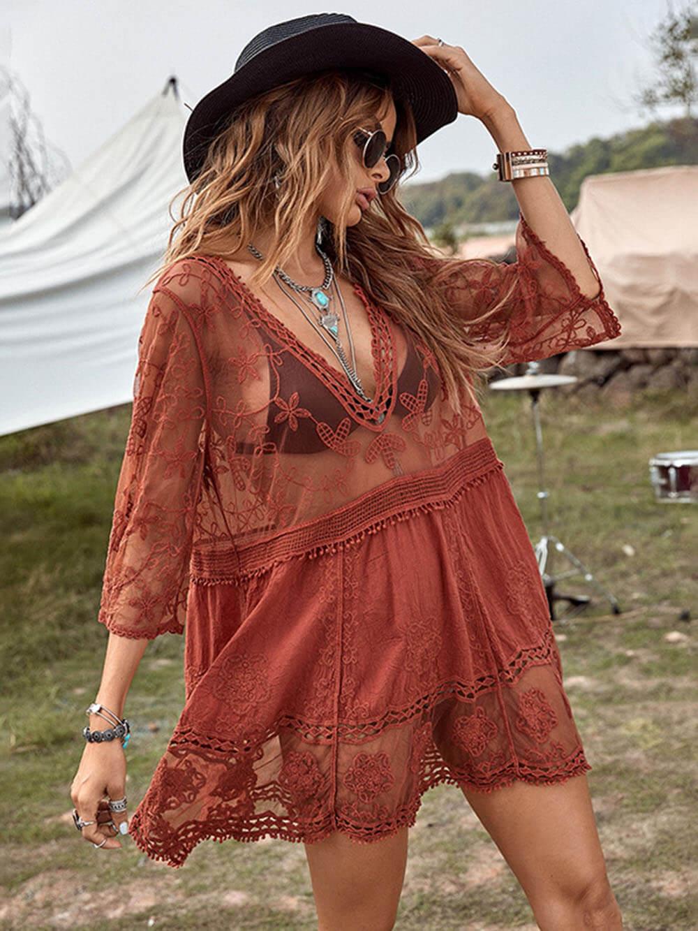 Robe de Plage Décontractée en Dentelle