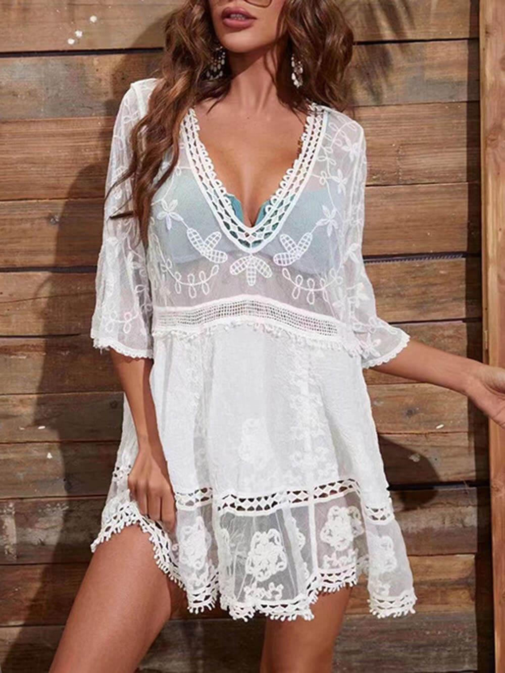 Robe de Plage Décontractée en Dentelle