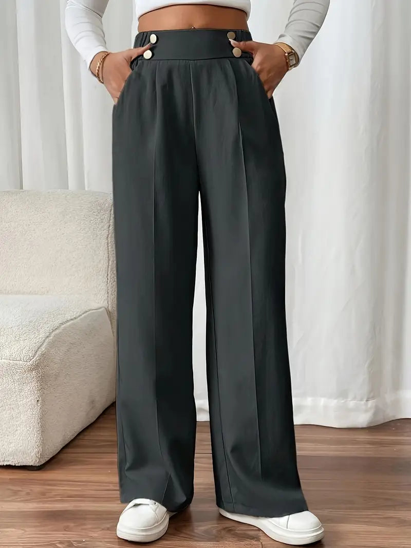 LETHORIA | Pantalon Taille Haute avec Jambes Amples et Détail de Bouton