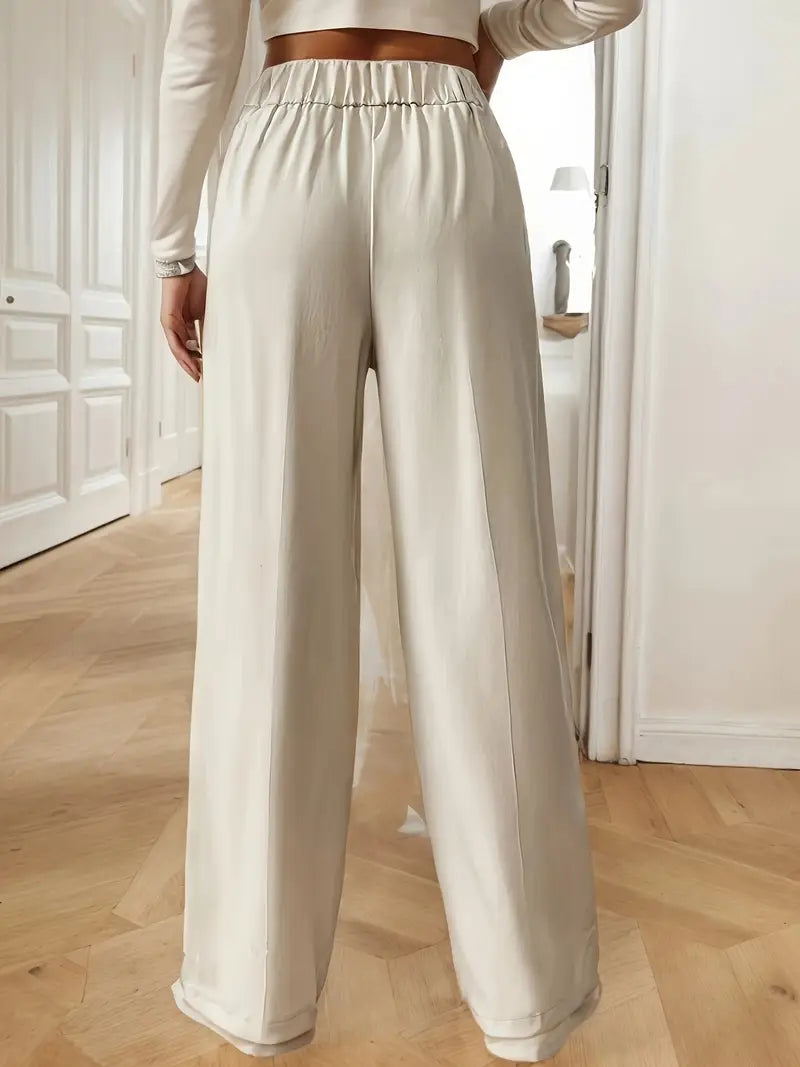 LETHORIA | Pantalon Taille Haute avec Jambes Amples et Détail de Bouton