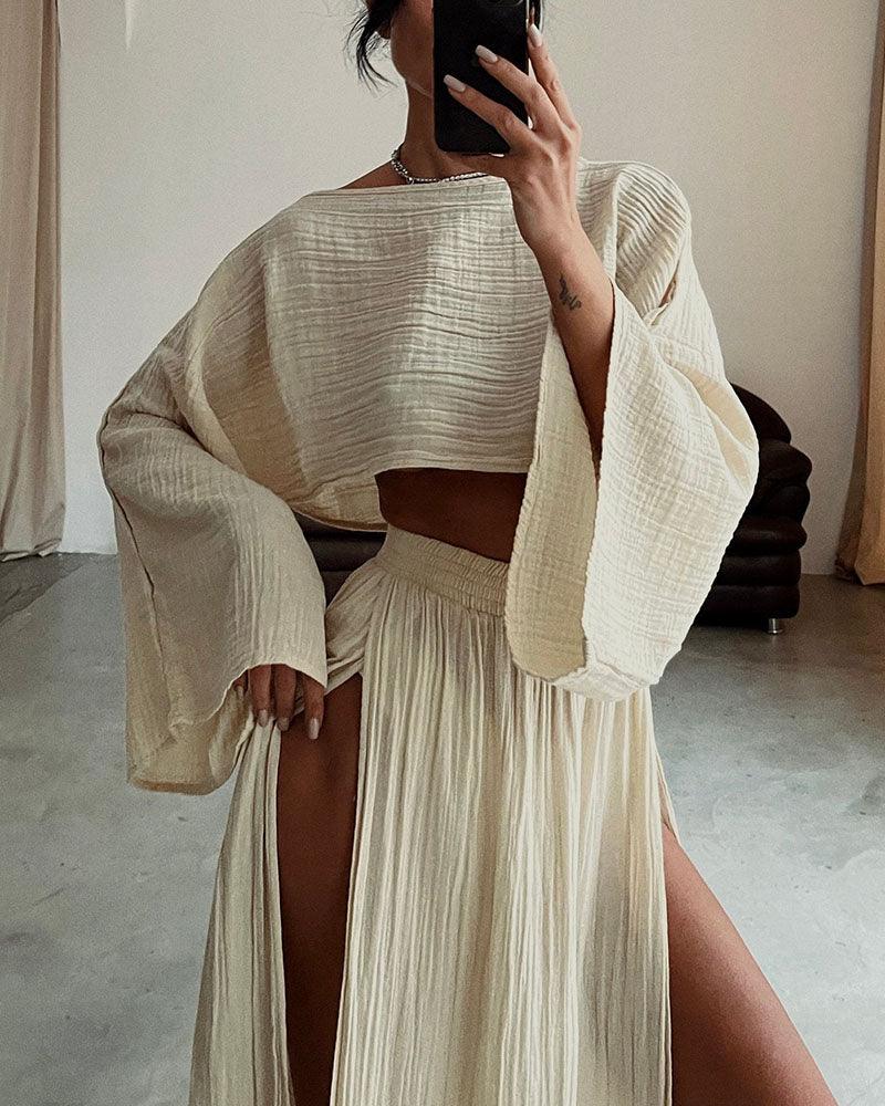 Ensemble décontracté en coton et lin avec fente chic