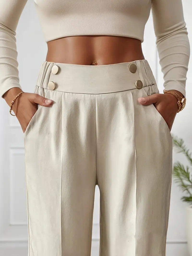 LETHORIA | Pantalon Taille Haute avec Jambes Amples et Détail de Bouton