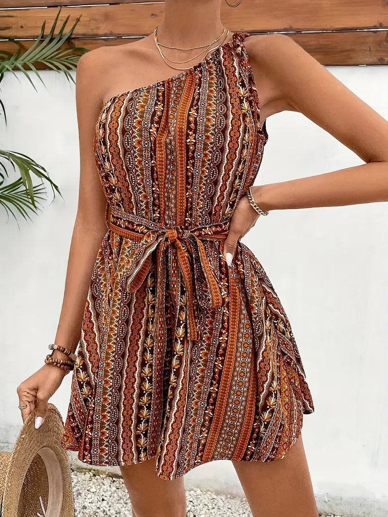 MUIRIN | Combinaison Boho à Une Épaule avec Ceinture à Nouer