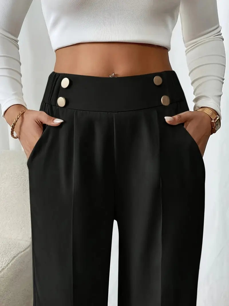 LETHORIA | Pantalon Taille Haute avec Jambes Amples et Détail de Bouton