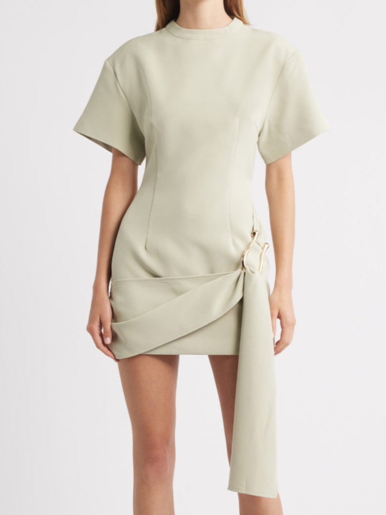 Robe Mini Drapée avec Ceinture Matcha