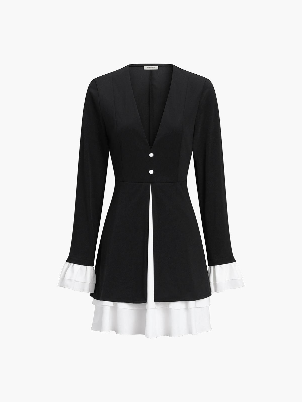Robe Courte Boutonnée à Col V