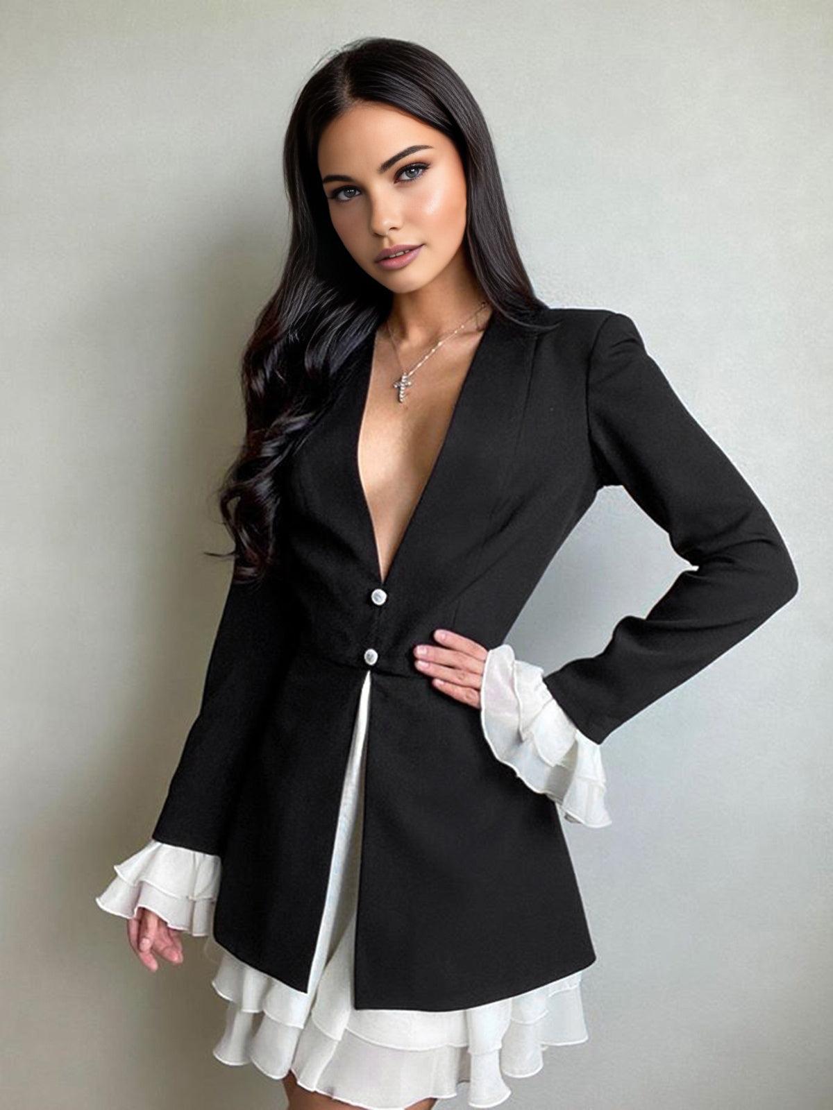 Robe Courte Boutonnée à Col V