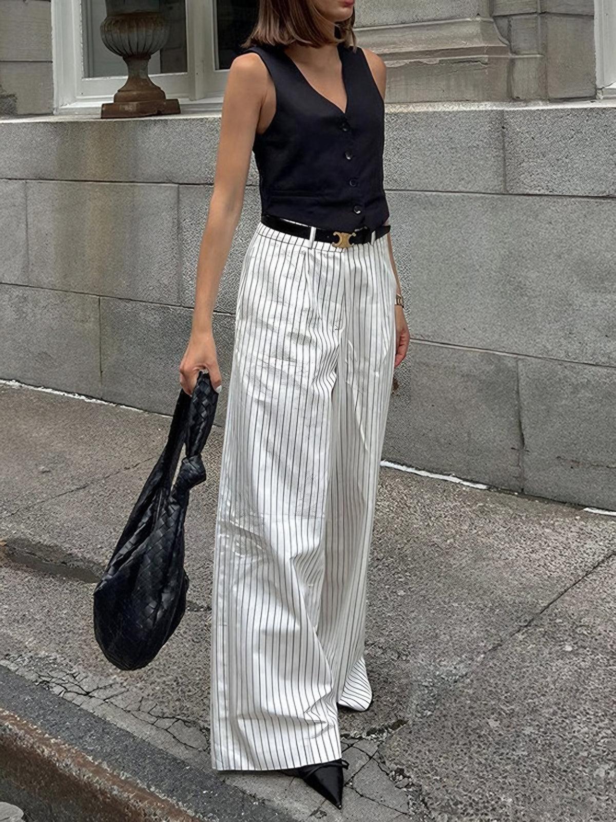 Pantalons larges à poches rayées sans ceinture