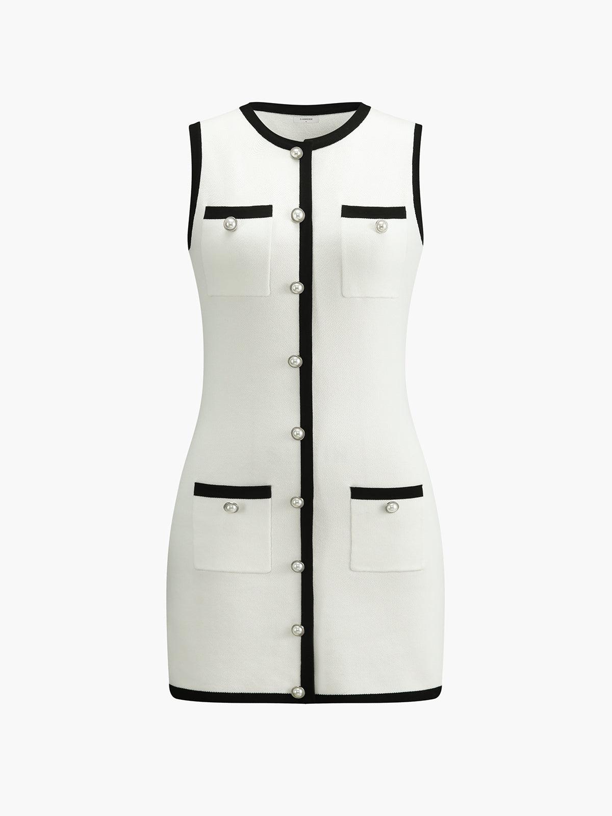 Robe sans manches courte à boutons et multi-poches