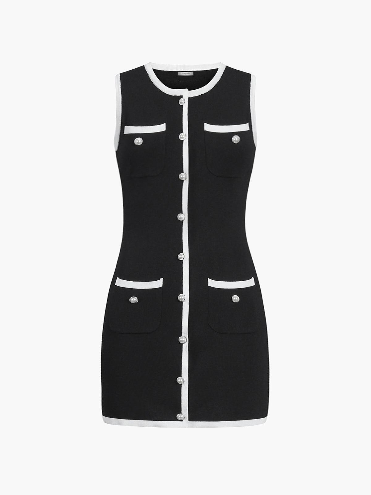 Robe sans manches courte à boutons et multi-poches