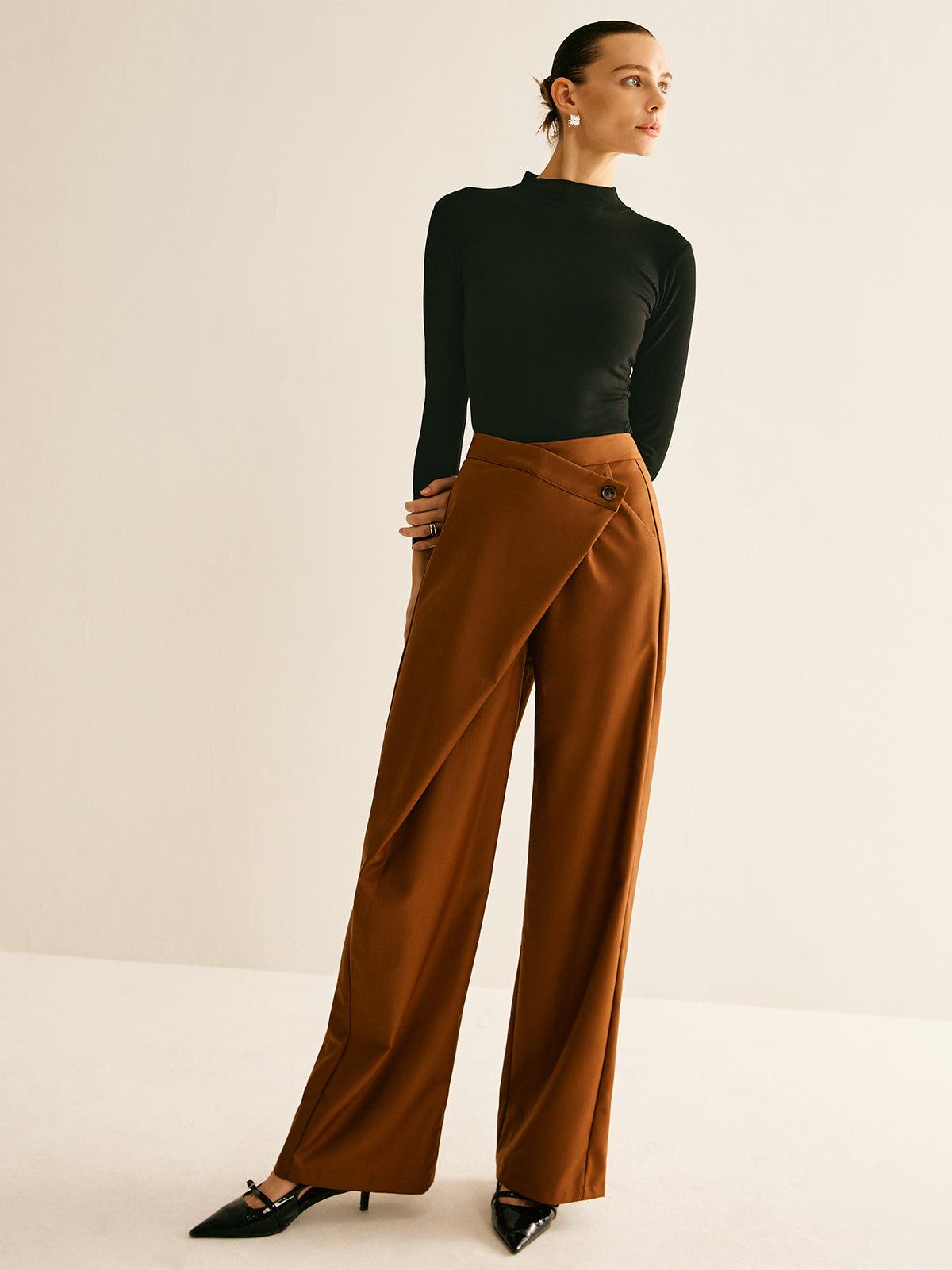 Pantalon droit asymétrique taille mi-haute