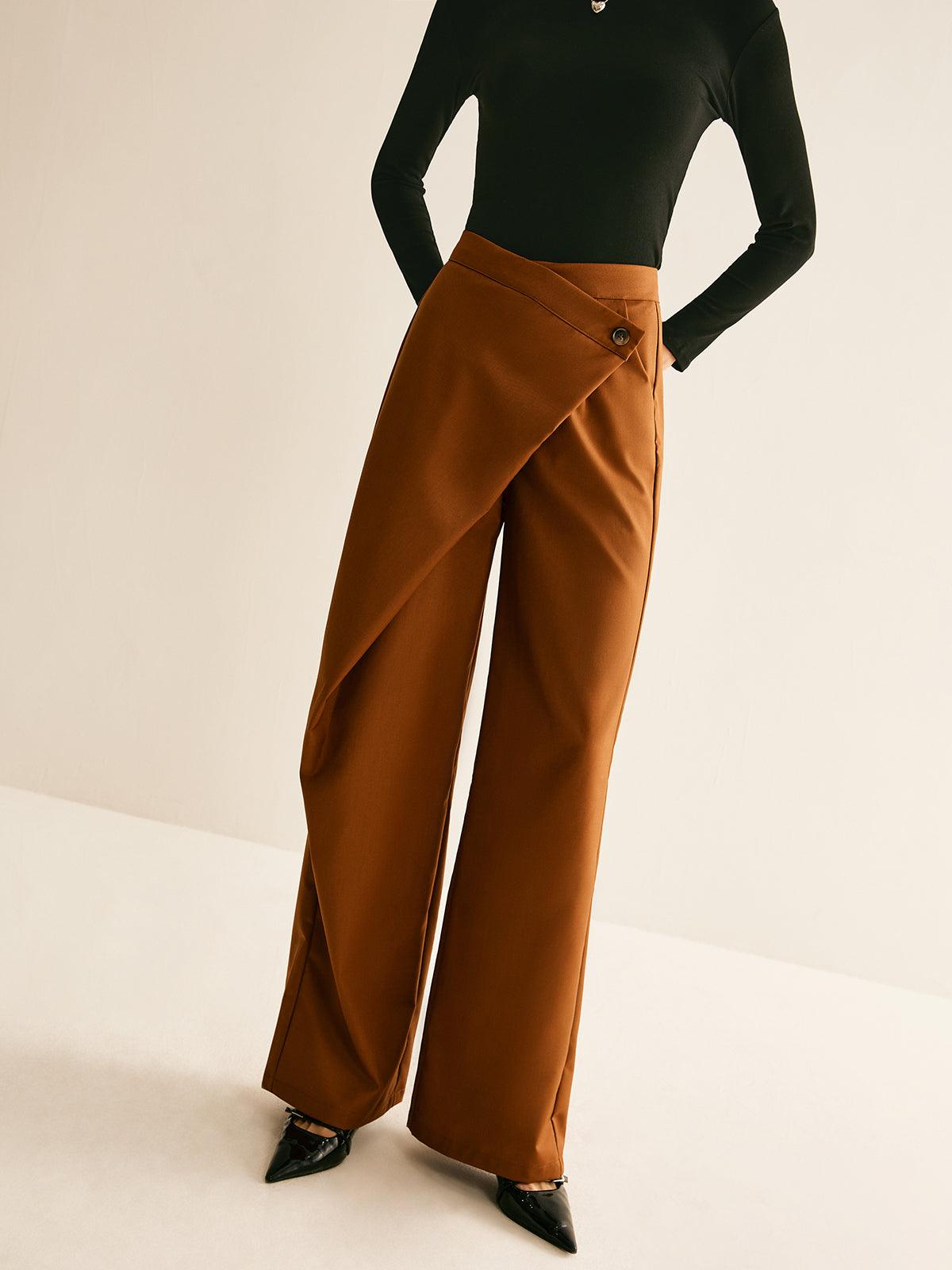Pantalon droit asymétrique taille mi-haute