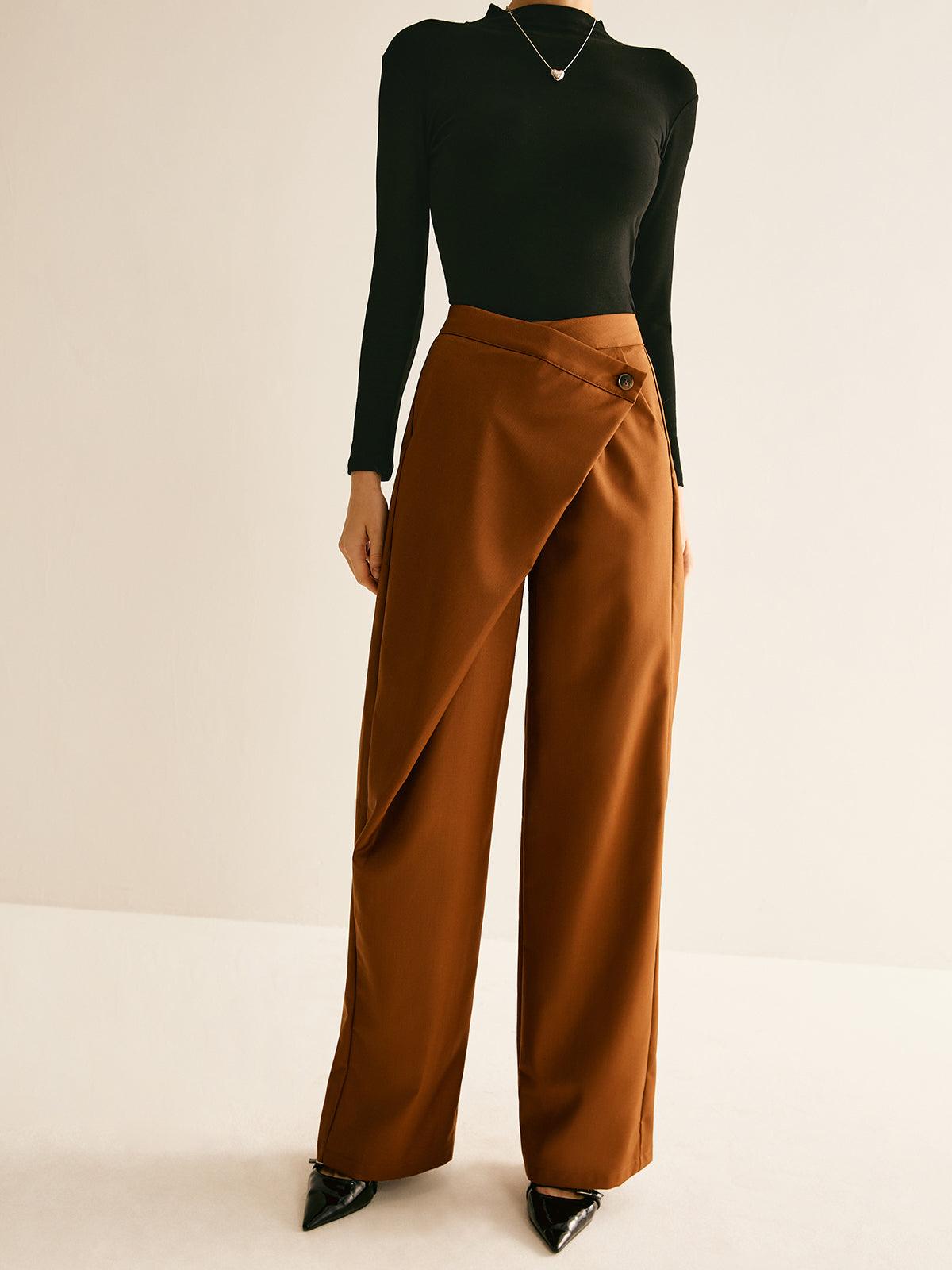 Pantalon droit asymétrique taille mi-haute