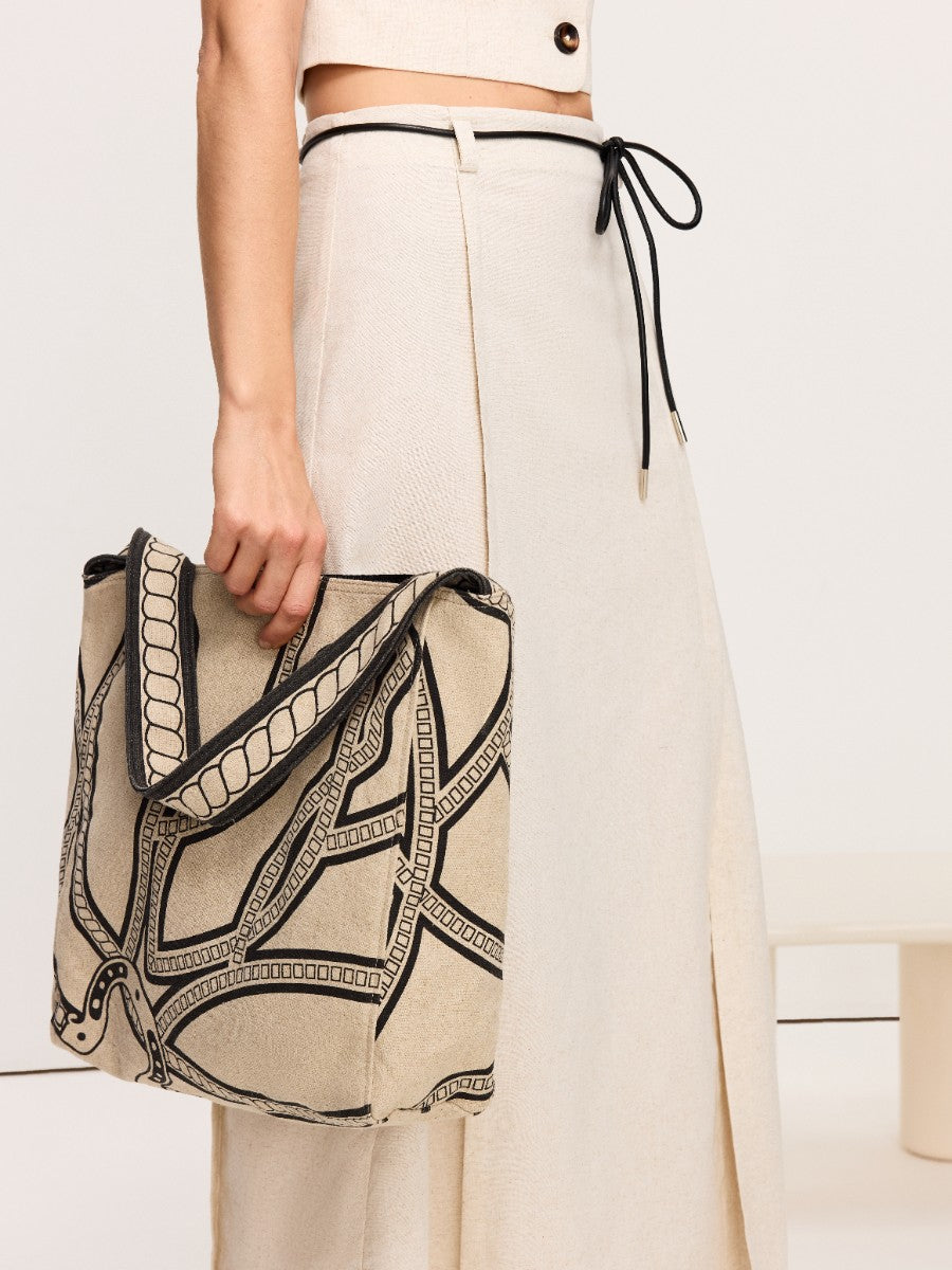 Sac en lin et coton avec imprimé chaîne