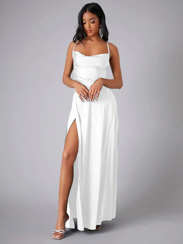 ALVAREE | Robe de Soirée en Satin avec Fente Haute et Dos Nu