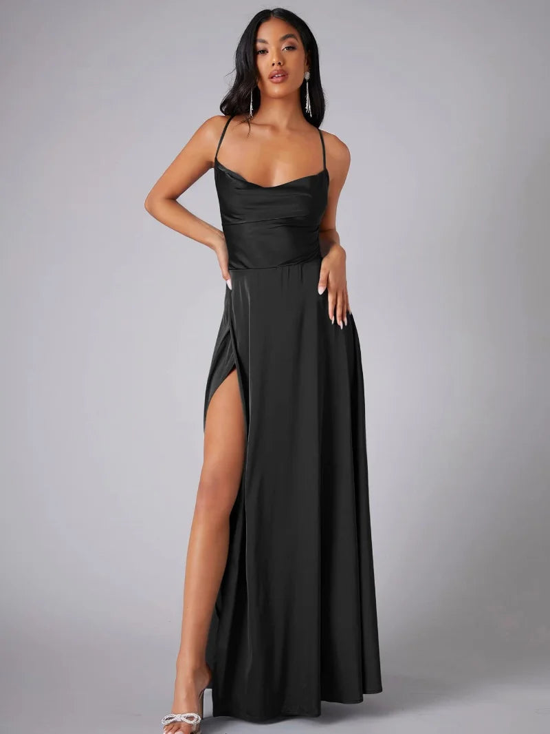 ALVAREE | Robe de Soirée en Satin avec Fente Haute et Dos Nu