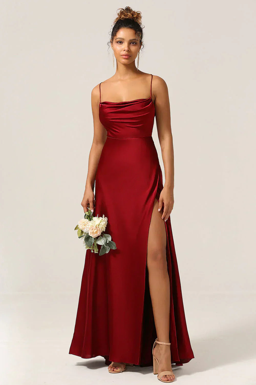 ALVAREE | Robe de Soirée en Satin avec Fente Haute et Dos Nu