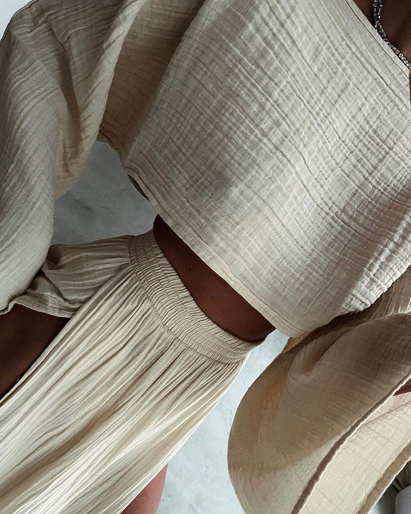 Ensemble décontracté en coton et lin avec fente chic