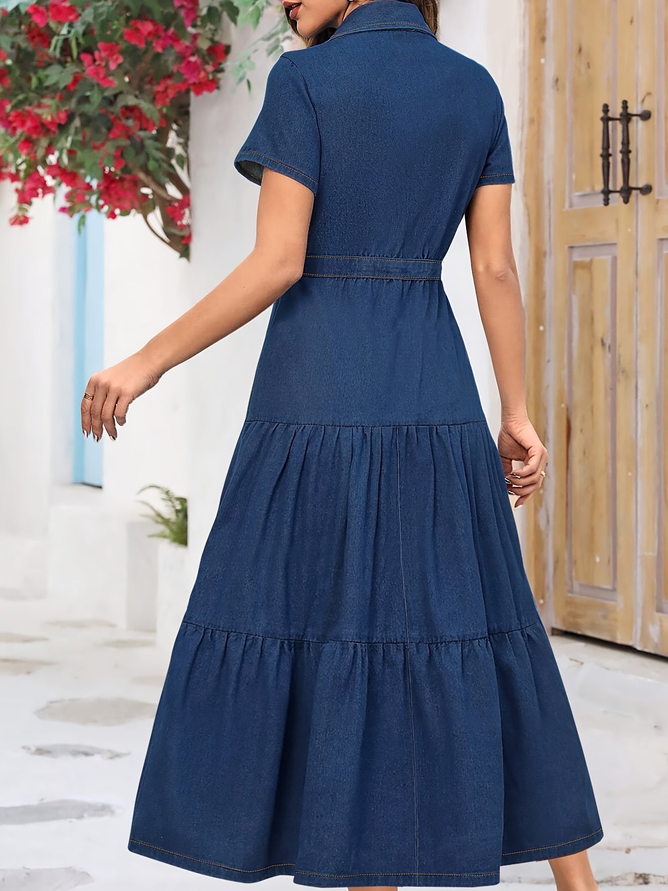 KRISTEN | Robe Midi en Jean avec Col Revers