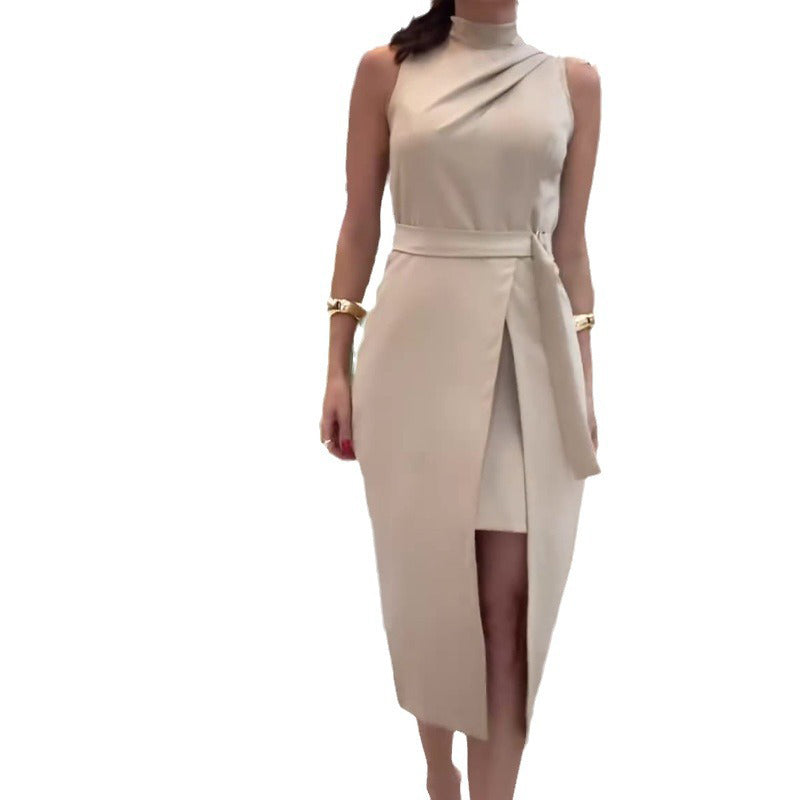 LOUISE - Robe mi-longue fendue sans manches