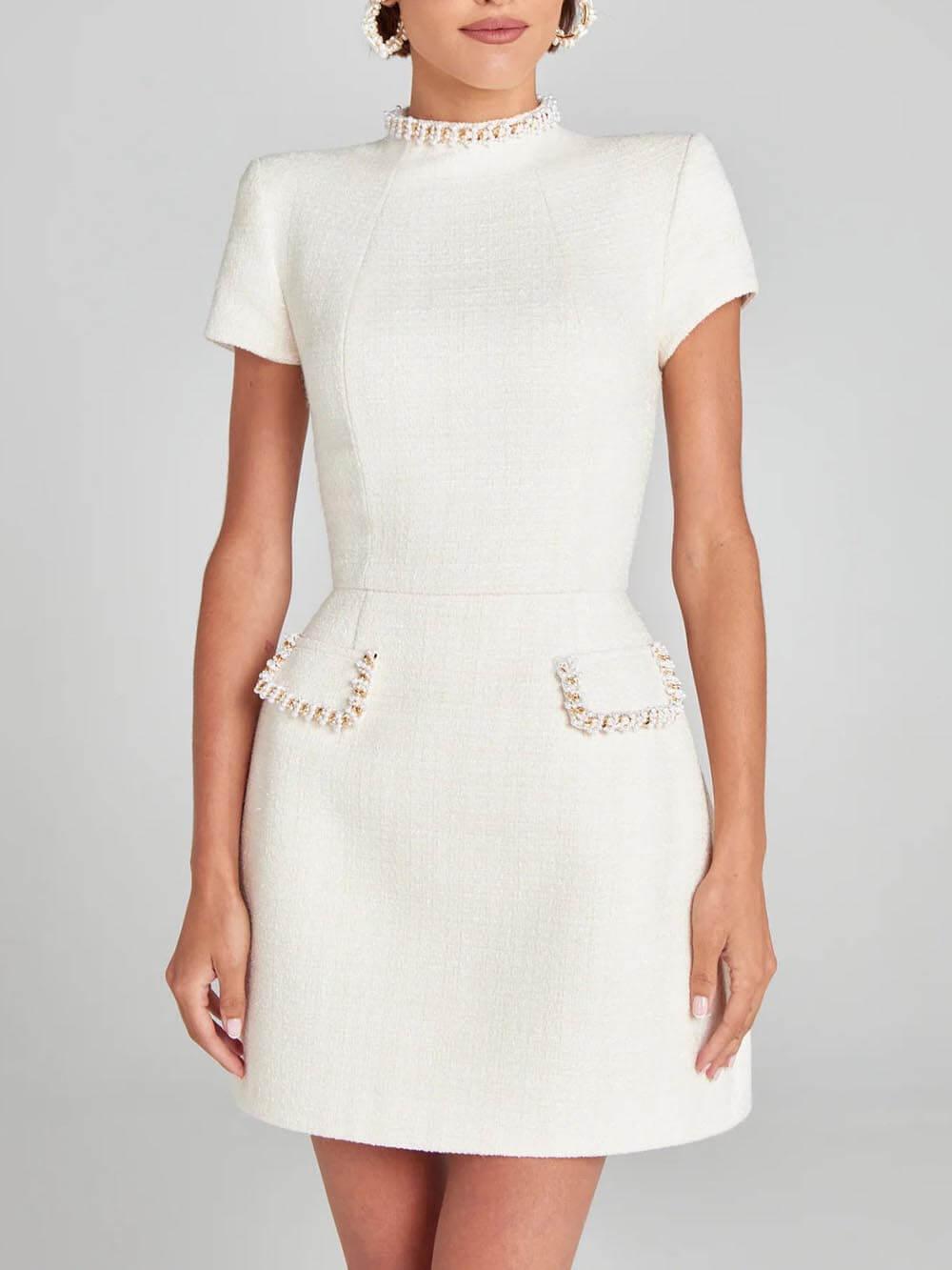 Robe Mini à Poche avec Bord en Perles, Exquise et Ludique