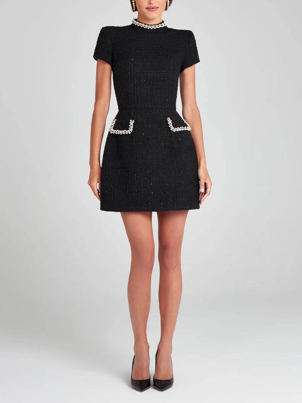 Robe Mini à Poche avec Bord en Perles, Exquise et Ludique