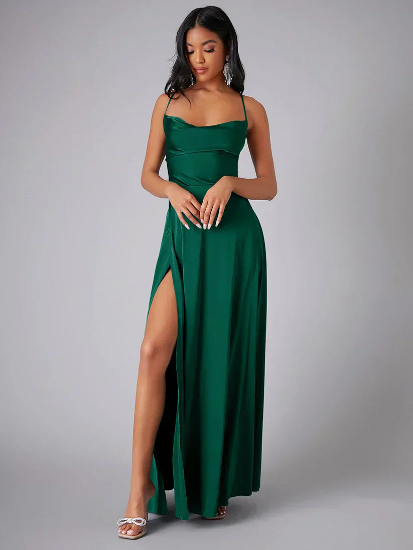 ALVAREE | Robe de Soirée en Satin avec Fente Haute et Dos Nu