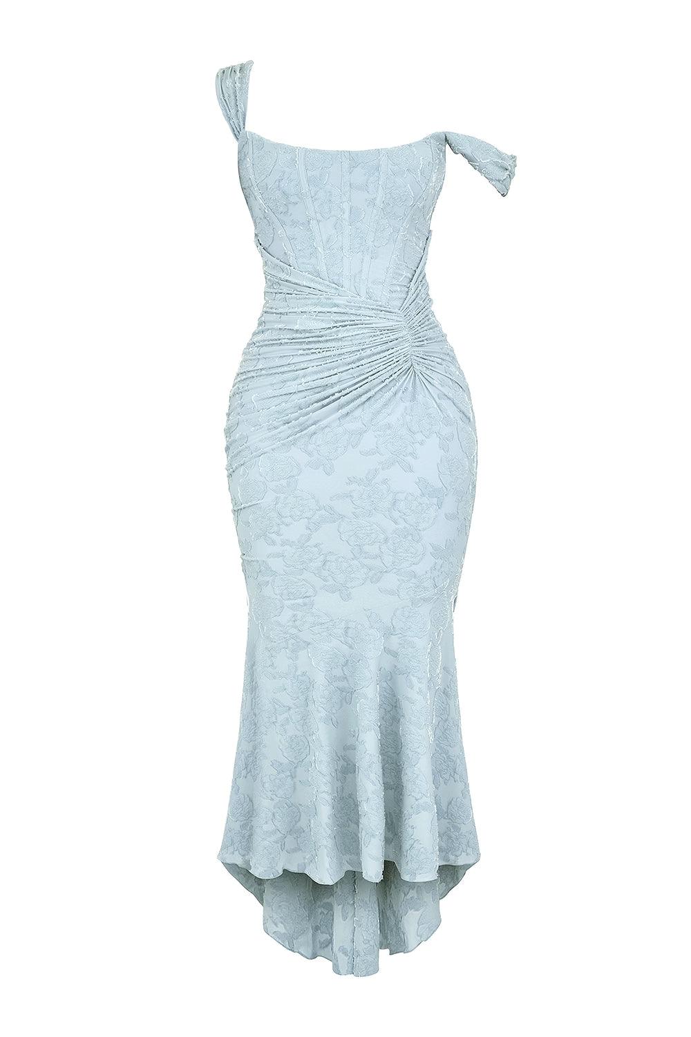 Robe maxi florale cloche bleue