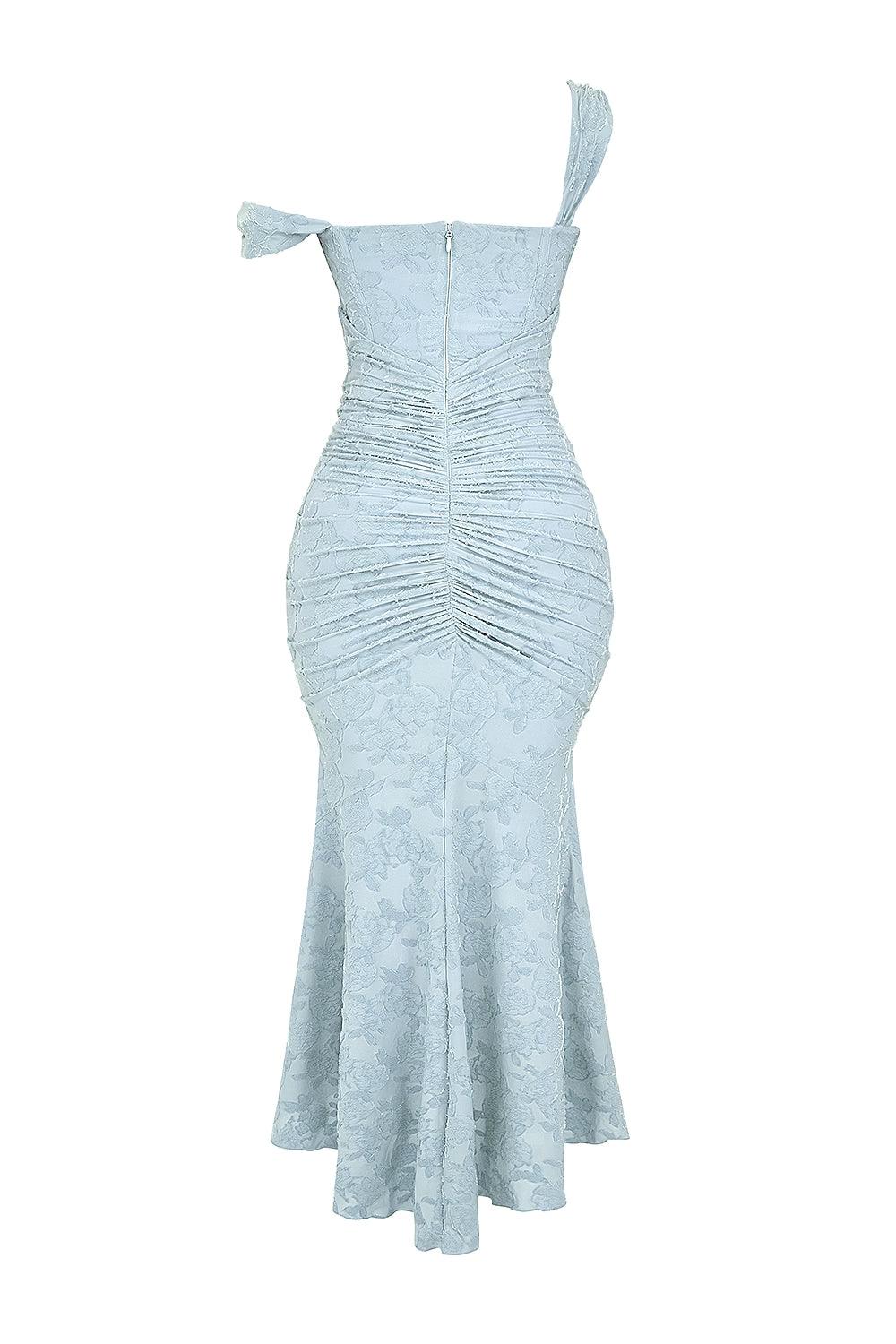 Robe maxi florale cloche bleue