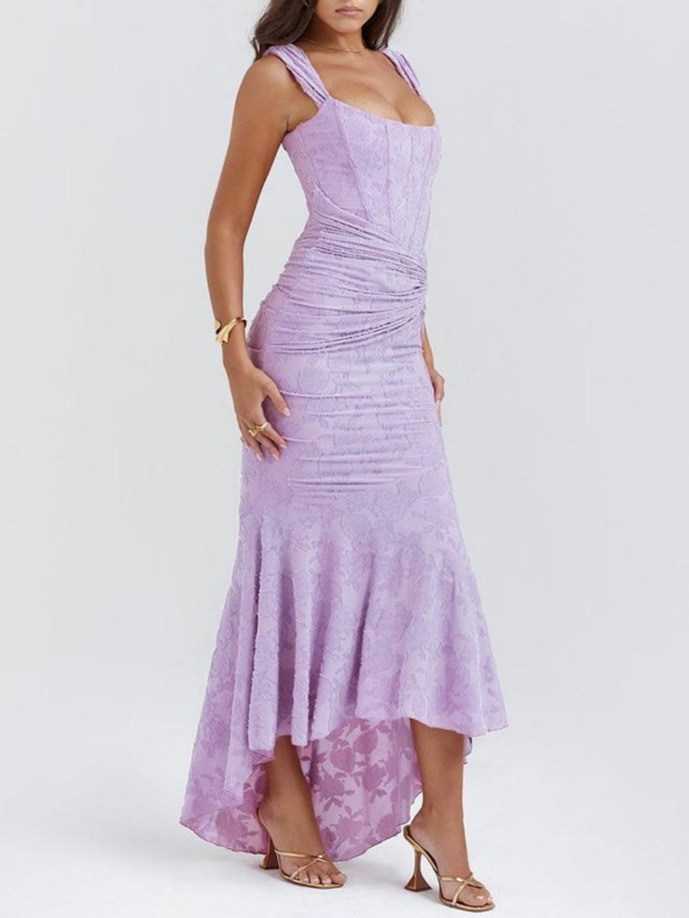 Robe maxi florale cloche bleue